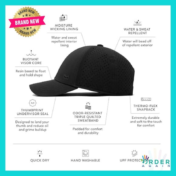 Performance Snapback Hat Water-Resistant Unisex Baseball Cap Hydrophobic - Picture 3 of 8